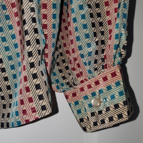 Vintage Lady Manhattan Blouse – Approximate Size L – Cream/Black/Berry/Teal - Picture 5 of 6